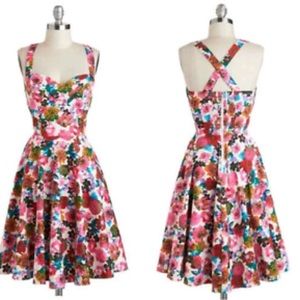 Floral One-Shoulder Fit & Flare Dress in Pink, Green and White